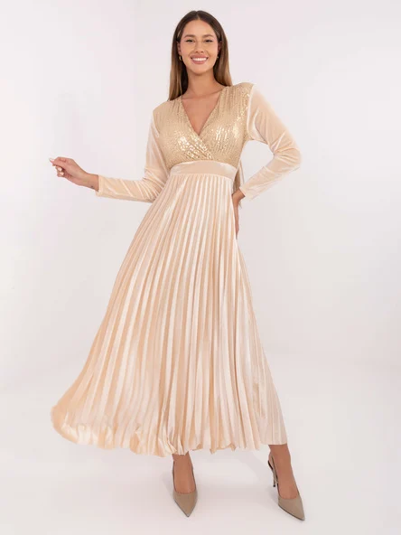 Rochie Dama Maxi, Paiete, MODA ITALY, Bej de Petrecere
