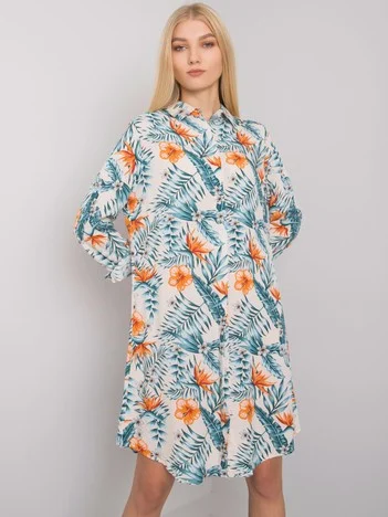 Rochie Dama Maxi, Imprimat, RUE PARIS, Bej Eleganta Office Marimi Mari