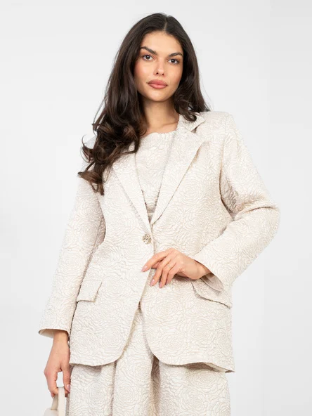 Sacou Dama Maneca lunga, Floral, RUE PARIS, Bej de Vara