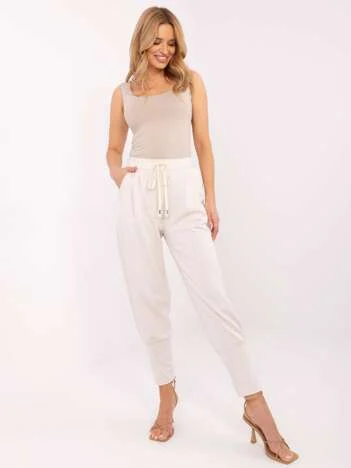 Pantaloni Dama Mansete elastice, Guler inalt, ITALY MODA, Bej Casual