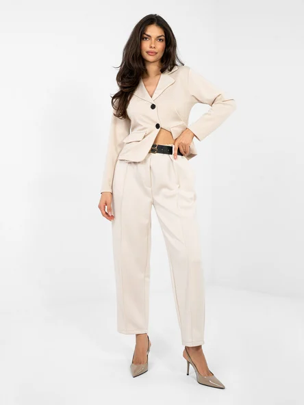 Pantaloni Dama Elegant, Guler inalt, ITALY MODA, Bej Eleganta Office