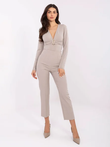Pantaloni Dama Elegant, Guler inalt, RUE PARIS, Bej Eleganta Office