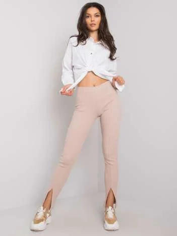 Pantaloni Dama Lunga, Cu slit, RUE PARIS, Bej de Petrecere