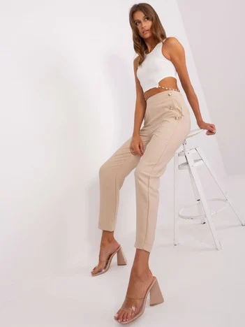 Pantaloni Dama Elegant, Guler inalt, Och Bella, Bej de Petrecere