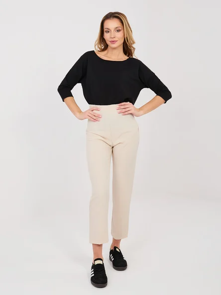 Pantaloni Dama Elegant, Guler inalt, RUE PARIS, Bej Eleganta Office