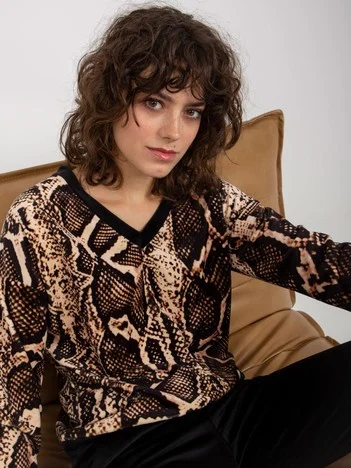 Compleu Dama Maneca lunga, Animal print, RUE PARIS, Bej Casual