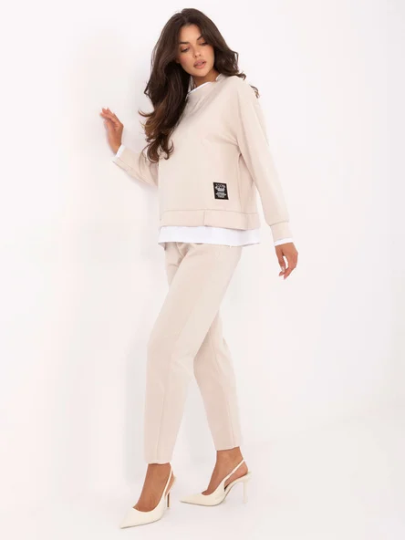 Compleu Dama Maneca lunga, Dreapta, RUE PARIS, Bej Casual
