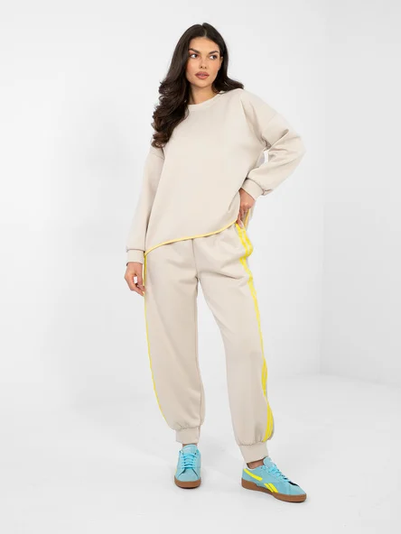 Compleu Dama Maneca lunga, Mansete elastice, RUE PARIS, Bej Casual