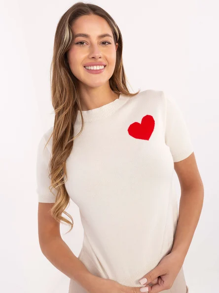 Pulover Dama Mini, Decolteu rotund, JELISJELIS, Bej Casual