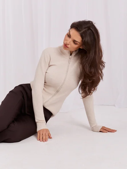 Pulover Dama Maneca lunga, Elegant, ITALY MODA, Bej Eleganta Office