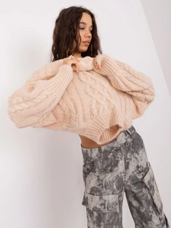 Pulover Dama Guler inalt, Acril, Wool Fashion Italia, Bej Casual