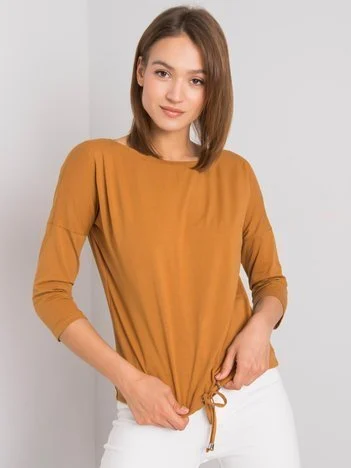 Bluza Dama Maneca 3/4, Decolteu barcuta, BASIC FEEL GOOD, Maro Casual