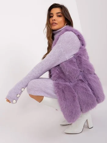 Vesta Dama Fara maneci, Guler inalt, Wool Fashion Italia, Mov de Vara