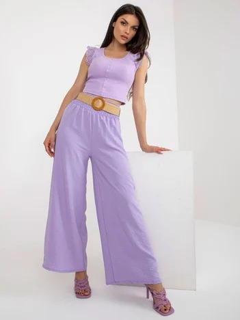 Pantaloni Dama Larga, Guler inalt, ITALY MODA, Mov Casual