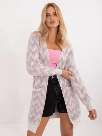 Cardigan Dama Maneca lunga, Guler inalt, Wool Fashion Italia, Mov Casual