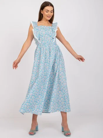 Rochie Dama Maxi, Floral, EXQUISS'S, Albastru de Vara