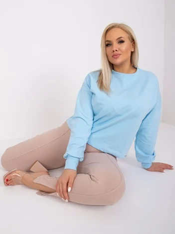 Hanorac Dama Maneca lunga, Decolteu rotund, BASIC FEEL GOOD, Albastru Casual Marimi Mari