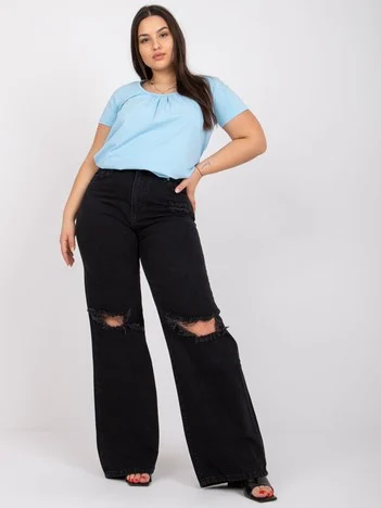 Tricou Dama Mini, Decolteu rotund, BASIC FEEL GOOD, Albastru Eleganta Office Marimi Mari