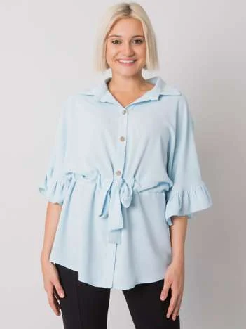 Bluza Dama Mini, Decolteu cu guler, RUE PARIS, Albastru Eleganta Office