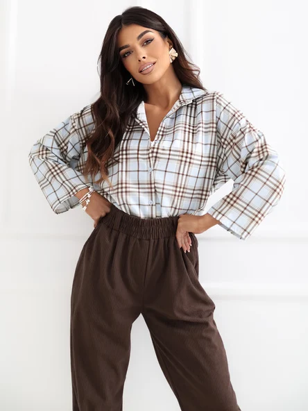 Camasa Dama Carouri, Guler inalt, ITALY MODA, Albastru Eleganta Office
