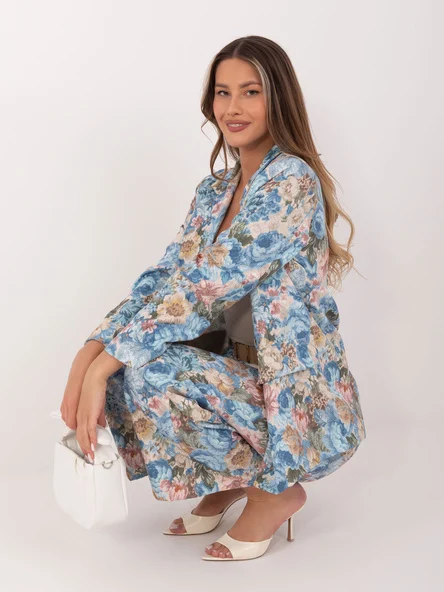 Sacou Dama Maneca lunga, Floral, RUE PARIS, Albastru de Vara