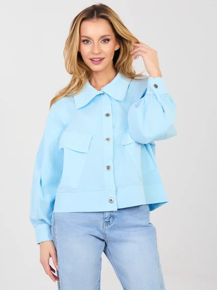 Jacheta Dama Mini, Guler inalt, RUE PARIS, Albastru Casual