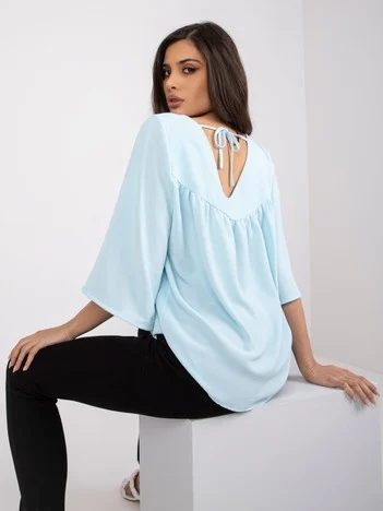 Bluza Dama Maneca 3/4, Elegant, RUE PARIS, Albastru Eleganta Office