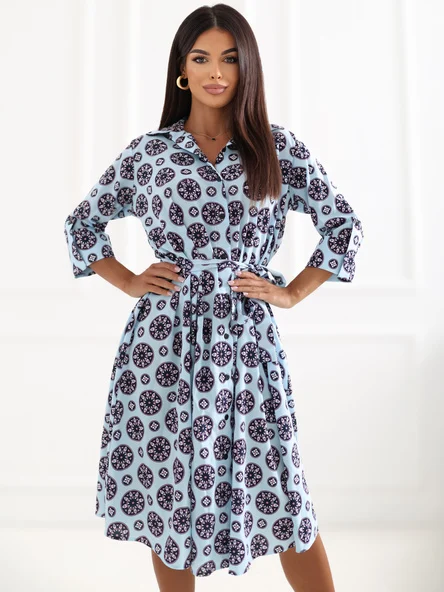 Rochie Dama Midi, Lejera, LAKERTA, Albastru Eleganta Office