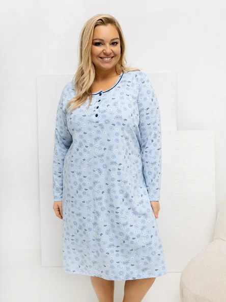 Camasa de Noapte Dama Maxi, Floral, Forever Pink, Albastru Marimi Mari