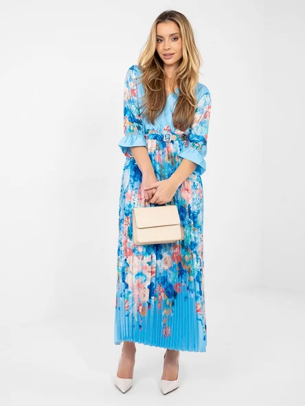 Rochie Dama Maxi, Floral, ITALY MODA, Albastru Eleganta Office