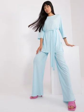 Compleu Dama Maneca 3/4, Dungi, LAKERTA, Albastru Casual