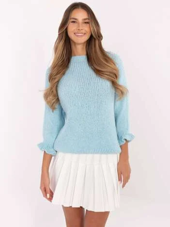 Pulover Dama Guler inalt, Acril, ITALY MODA, Albastru Eleganta Office