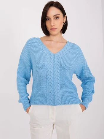 Pulover Dama Maneca lunga, Decolteu in V, BADU, Albastru Casual