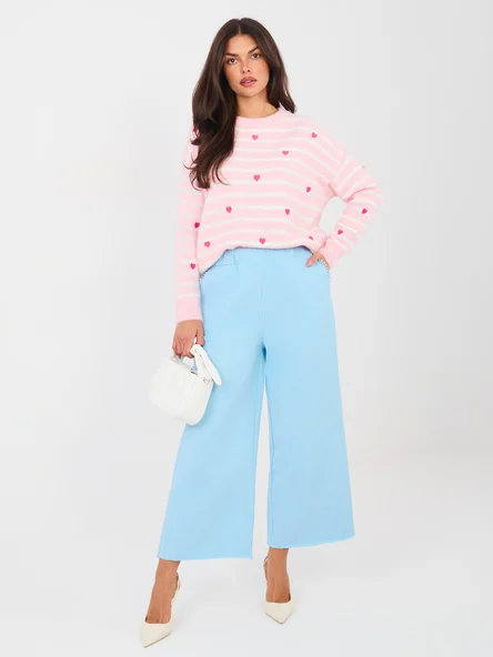 Pantaloni Dama Larga, Guler inalt, ITALY MODA, Albastru Eleganta Office