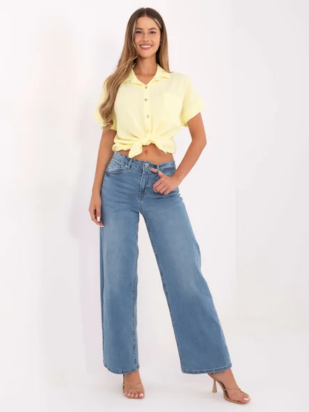 Pantaloni Dama Larga, Guler inalt, Sublevel, Albastru Casual Marimi Mari
