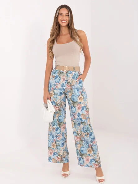 Pantaloni Dama Lunga, Floral, RUE PARIS, Albastru