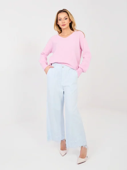 Pantaloni Dama Dantela, Larga, RUE PARIS, Albastru Casual