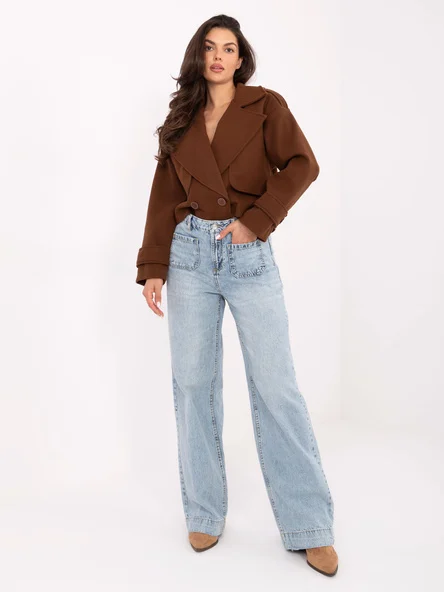 Pantaloni Dama Larga, Guler inalt, Sublevel, Albastru Casual