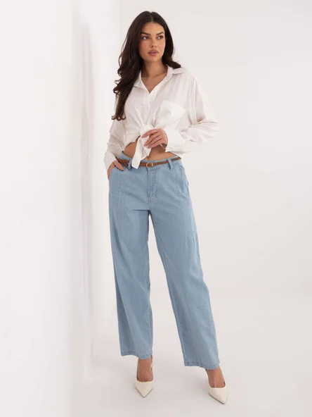 Pantaloni Dama Larga, Guler inalt, Sublevel, Albastru Casual Marimi Mari