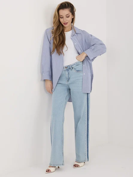 Pantaloni Dama Croiala dreapta, Guler inalt, Sublevel, Albastru Casual