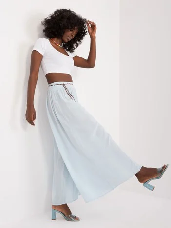 Pantaloni Dama Larga, Guler inalt, Och Bella, Bleu Casual