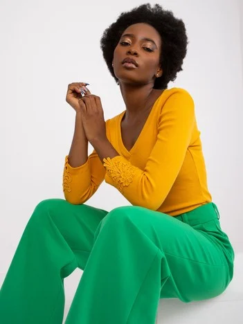 Bluza Dama Maneca 3/4, Dantela, RUE PARIS, Portocaliu Eleganta Office