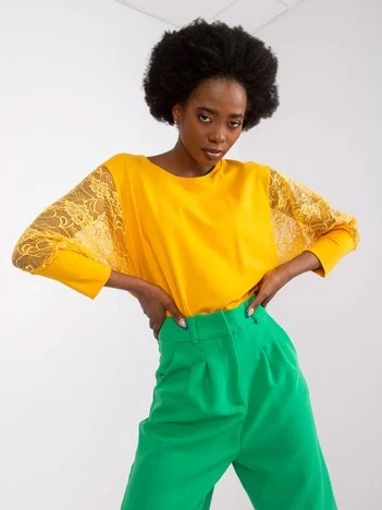 Bluza Dama Maneca 3/4, Dantela, RUE PARIS, Portocaliu Eleganta Office