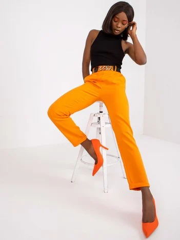 Pantaloni Dama Clasic, Guler inalt, ITALY MODA, Portocaliu de Petrecere Marimi Mari