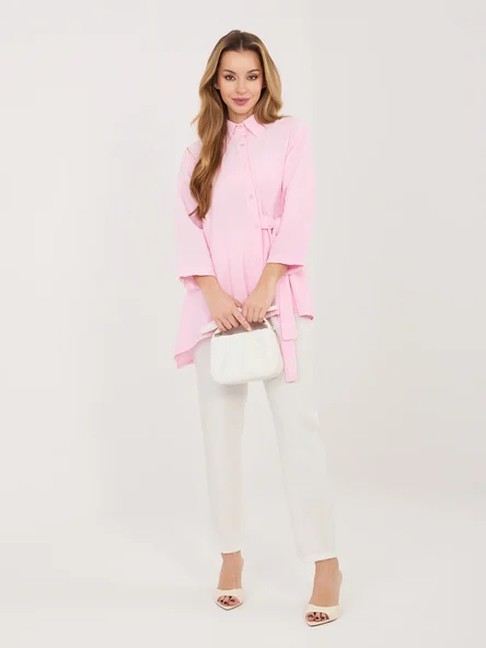 Camasa Dama Maneca lunga, Guler inalt, RUE PARIS, Roz Eleganta Office