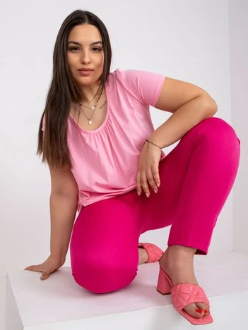 Tricou Dama Mini, Decolteu rotund, BASIC FEEL GOOD, Roz Eleganta Office Marimi Mari