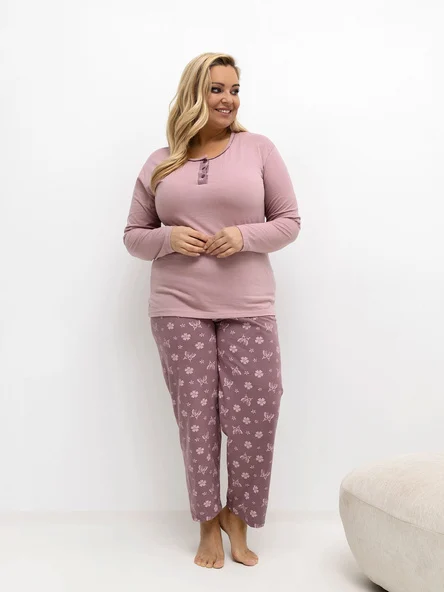 Pijama Dama Maneca lunga, Floral, Forever Pink, Roz Marimi Mari