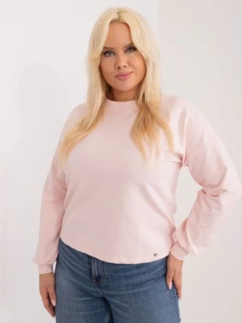 Hanorac Dama Maneca lunga, Decolteu rotund, BASIC FEEL GOOD, Roz Casual Marimi Mari