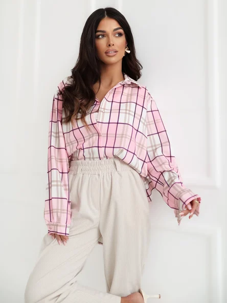 Camasa Dama Carouri, Guler inalt, ITALY MODA, Roz Eleganta Office