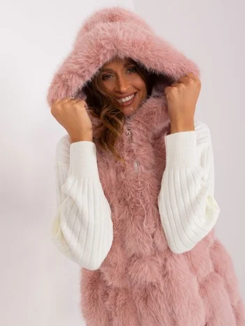Vesta Dama Fara maneci, Guler inalt, Wool Fashion Italia, Roz Casual Marimi Mari